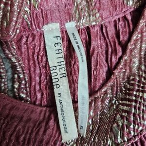 Anthropologie Feather Bone Pink Gold Shimmer Sleeveless Tank Top Size XL